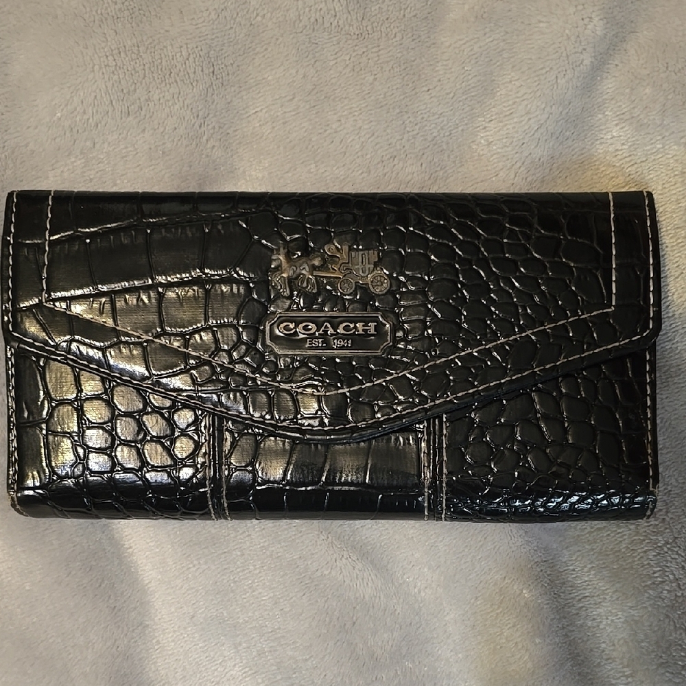 Coach Black Croc Embossed Wallet